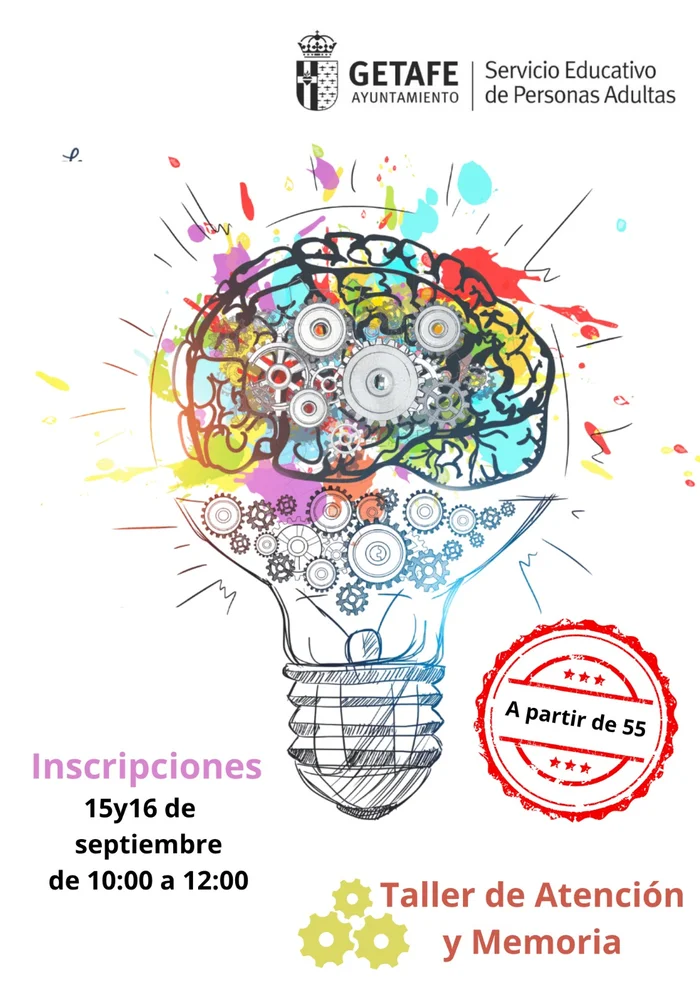 Cartel de matriculación de cursos y talleres de la Escuela de Adultos de Getafe