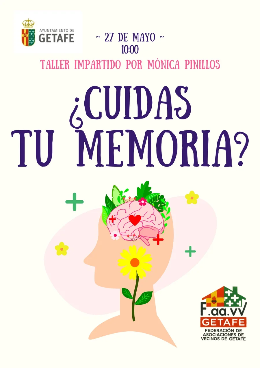 Cartel del taller ¿Cuidas tu memoria? del 27 de mayo a las 10:00, impartido por Mónica Pinillos